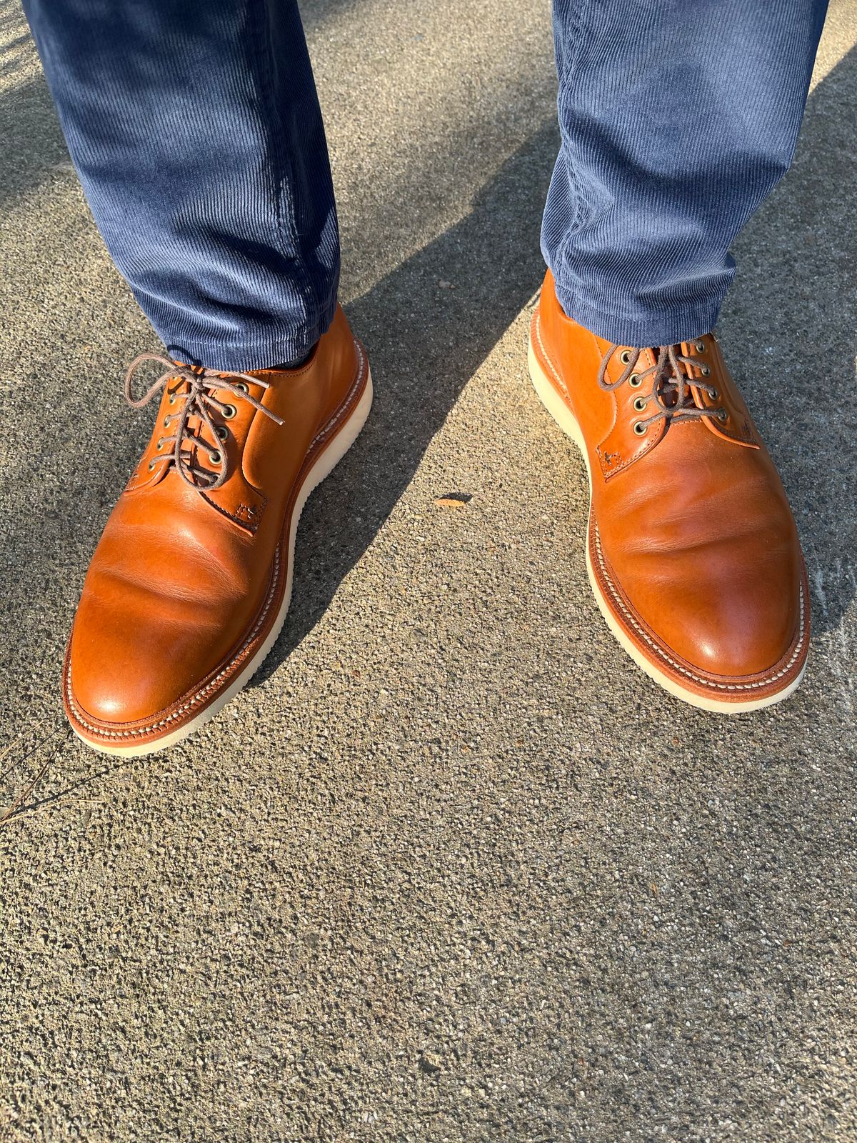 Photo by Bota71 on March 14, 2024 of the Grant Stone Plain Toe Blucher in Badalassi Carlo Saddle Tan Minerva.