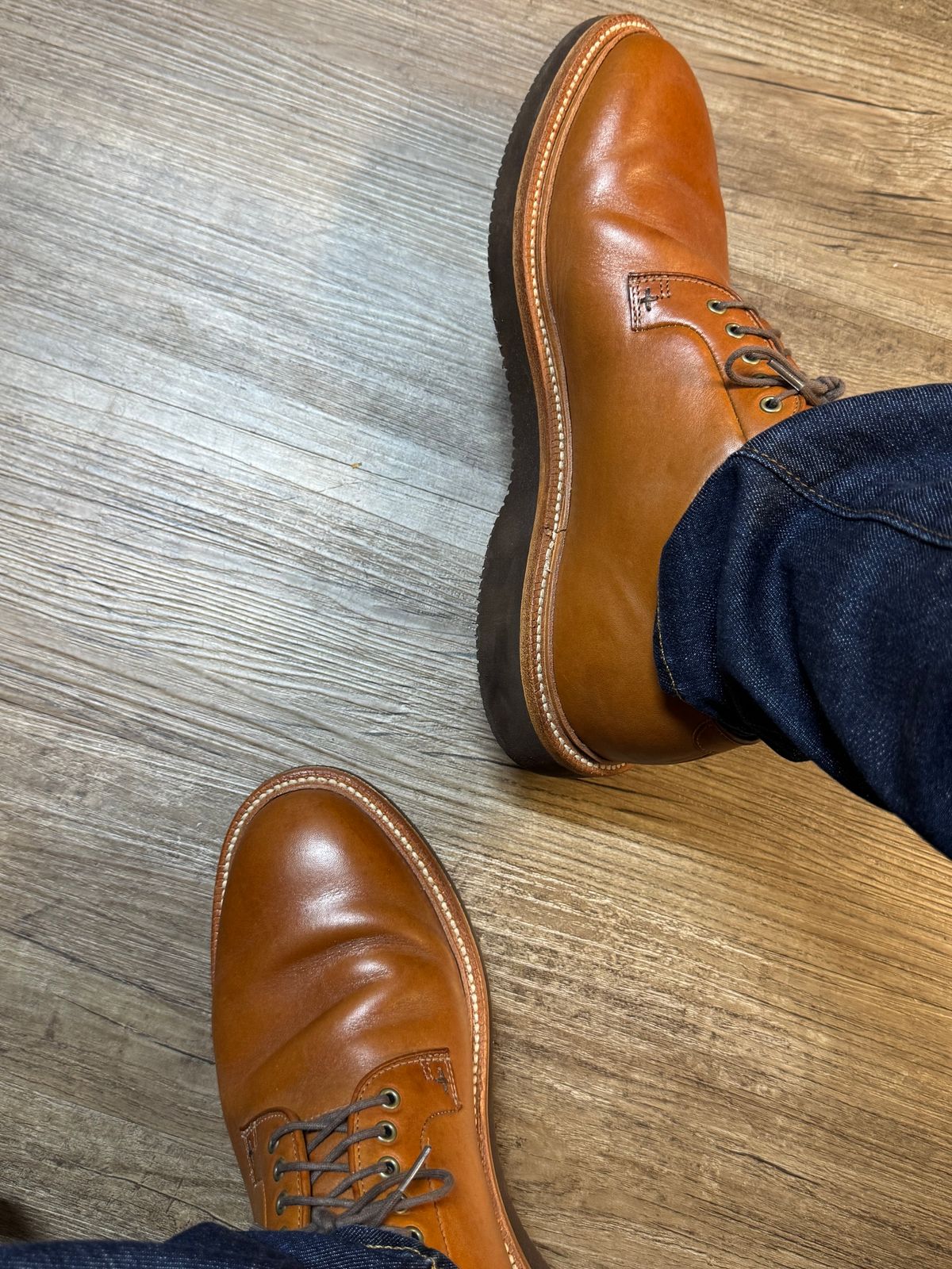 Photo by Bota71 on March 6, 2025 of the Grant Stone Plain Toe Blucher in Badalassi Carlo Saddle Tan Minerva.