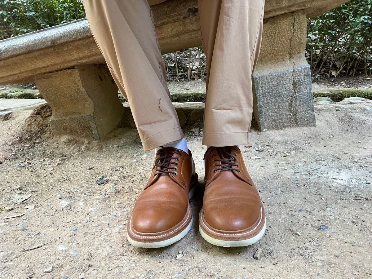 Photo by Bota71 on June 18, 2022 of the Grant Stone Plain Toe Blucher in Badalassi Carlo Saddle Tan Minerva.