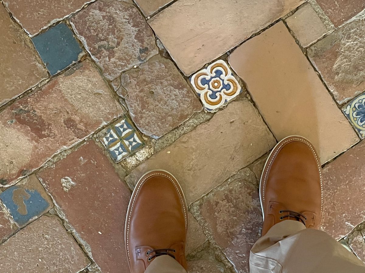 Photo by Bota71 on June 18, 2022 of the Grant Stone Plain Toe Blucher in Badalassi Carlo Saddle Tan Minerva.