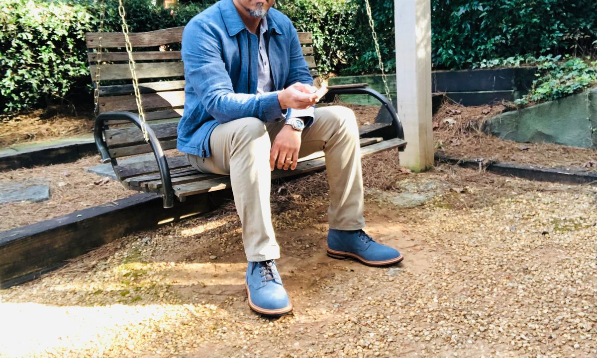 Photo by Bota71 on March 21, 2022 of the Grant Stone Diesel Boot in C.F. Stead Sky Kudu Reverse.