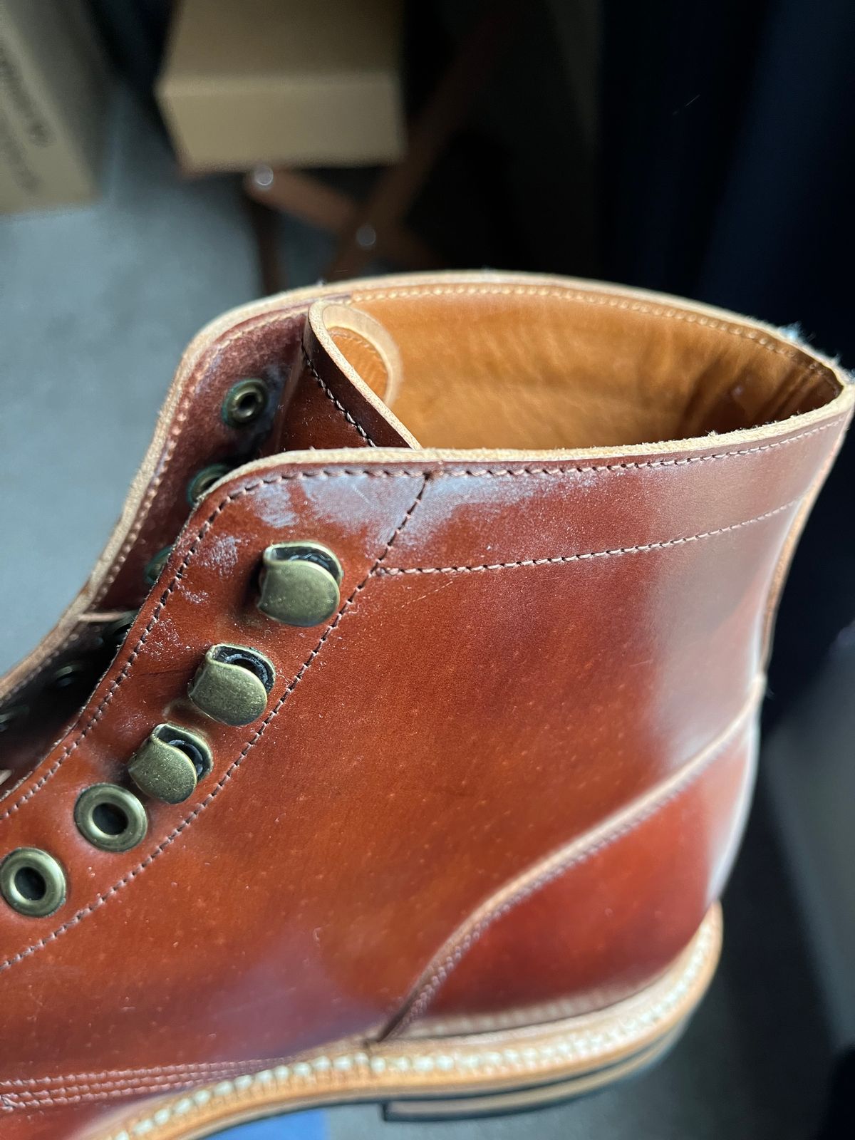 Photo by Bota71 on February 4, 2024 of the Grant Stone Diesel Boot in Horween Garnet Shell Cordovan.