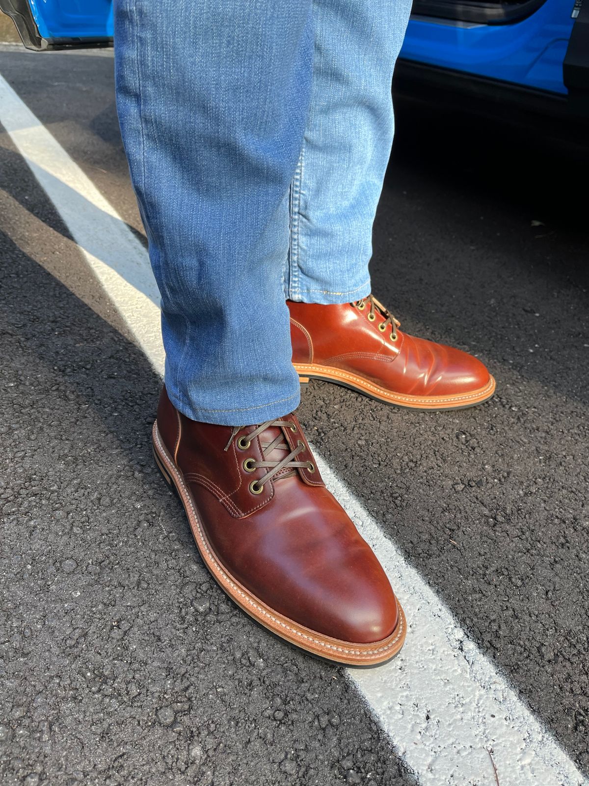 Photo by Bota71 on May 19, 2024 of the Grant Stone Diesel Boot in Horween Garnet Shell Cordovan.