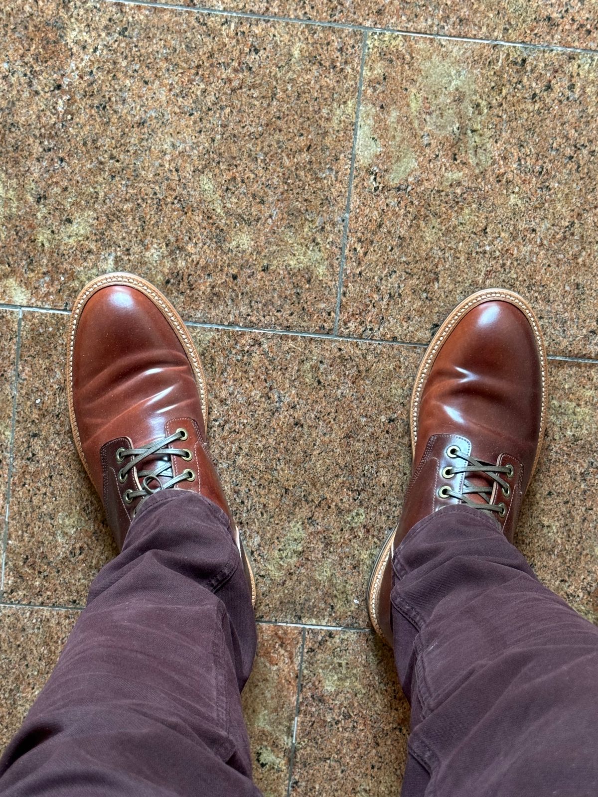 Photo by Bota71 on September 20, 2025 of the Grant Stone Diesel Boot in Horween Garnet Shell Cordovan.