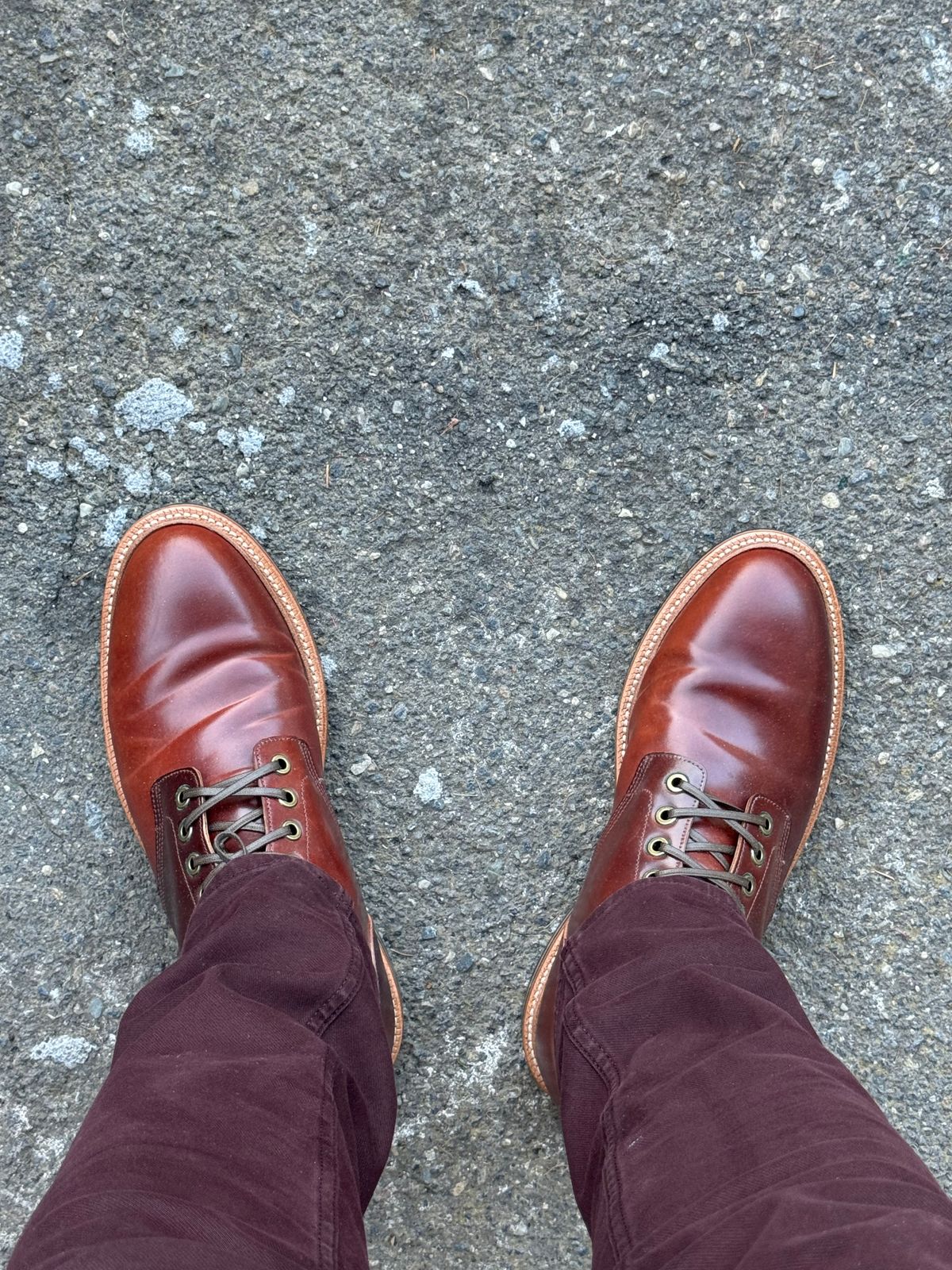 Photo by Bota71 on September 20, 2025 of the Grant Stone Diesel Boot in Horween Garnet Shell Cordovan.
