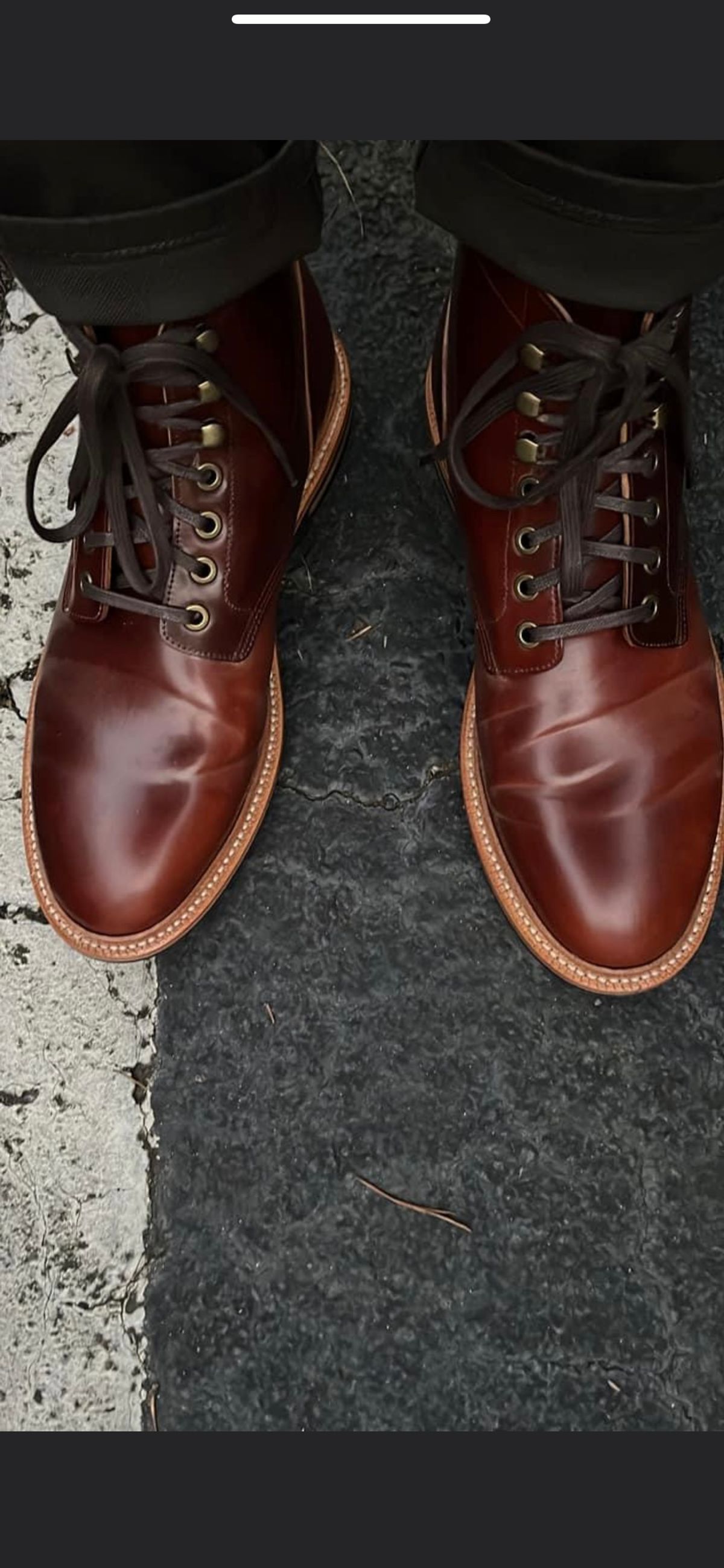 Photo by Bota71 on February 15, 2023 of the Grant Stone Diesel Boot in Horween Garnet Shell Cordovan.