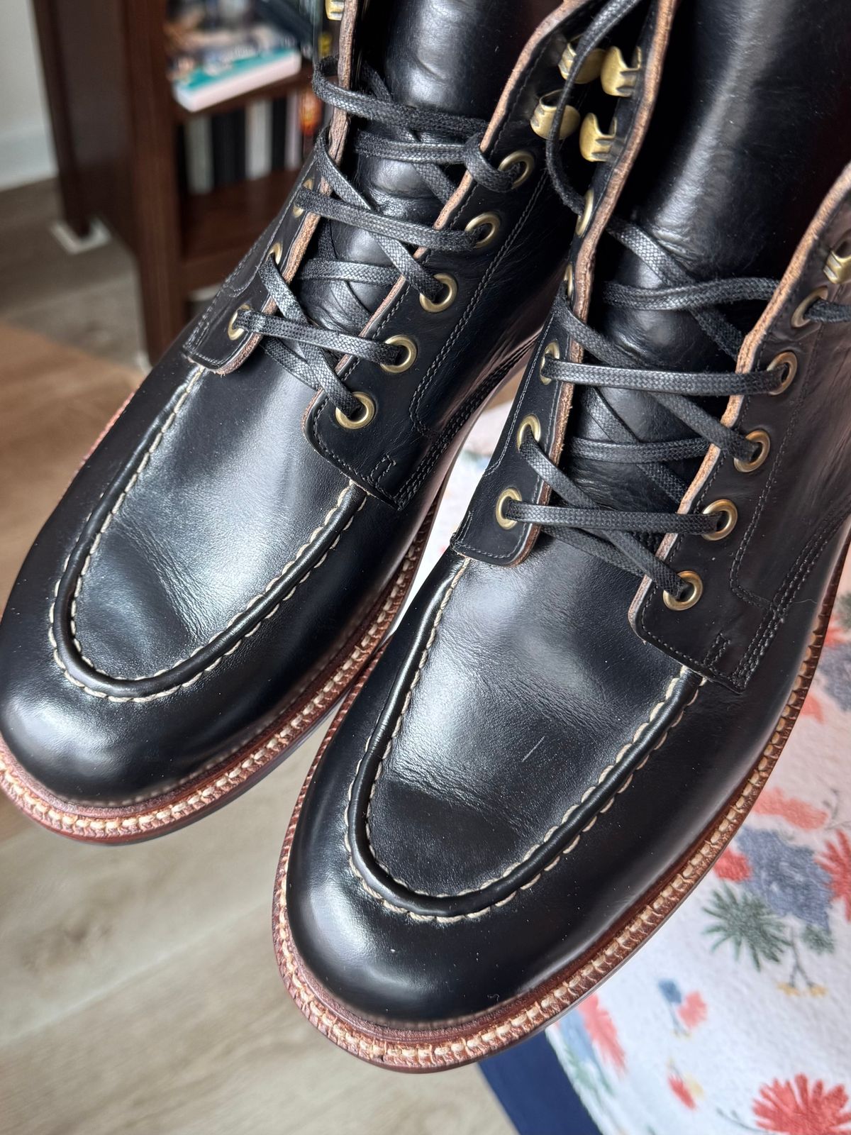 Photo by Bota71 on December 25, 2025 of the Grant Stone Brass Boot in Horween Black Chromexcel.