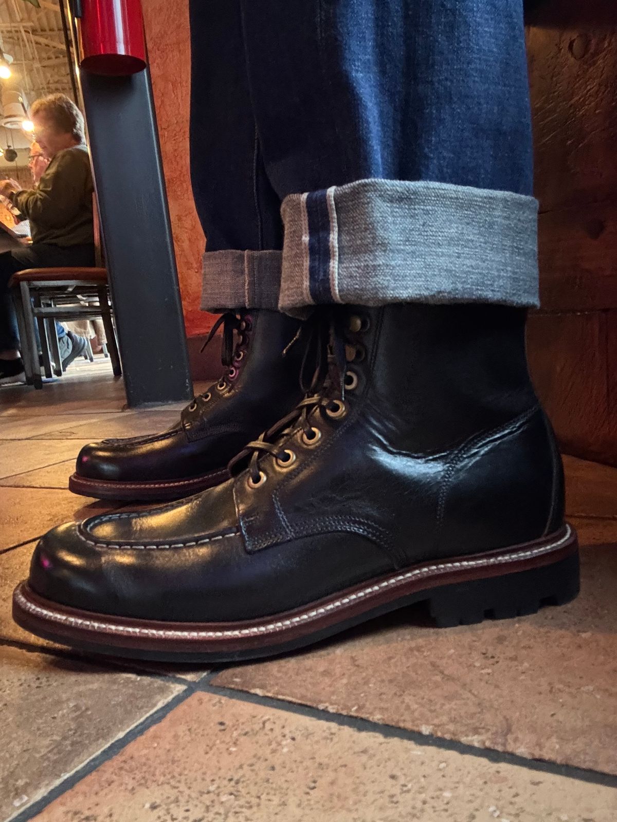 Photo by Bota71 on January 23, 2026 of the Grant Stone Brass Boot in Horween Black Chromexcel.