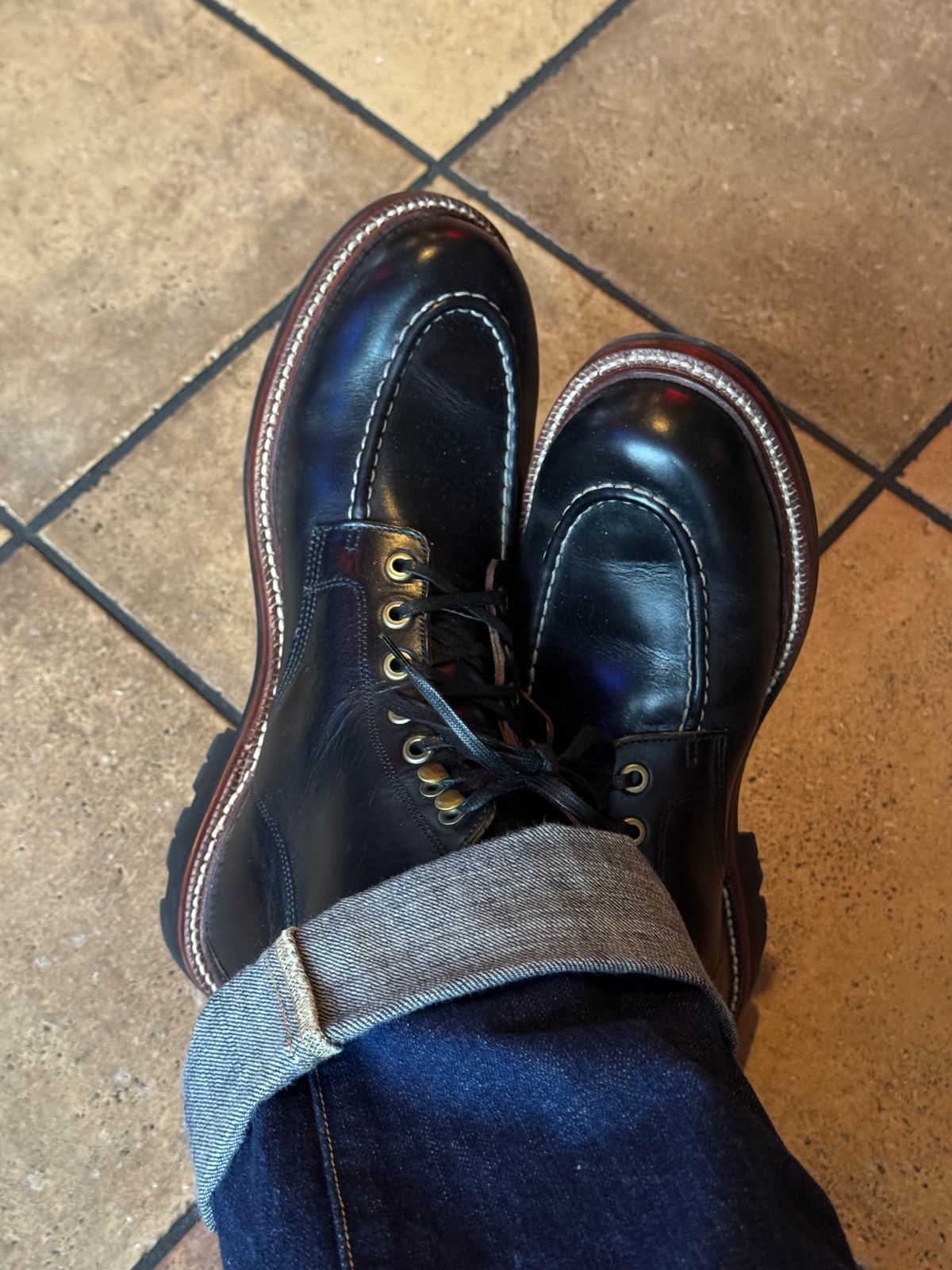 Photo by Bota71 on January 23, 2026 of the Grant Stone Brass Boot in Horween Black Chromexcel.