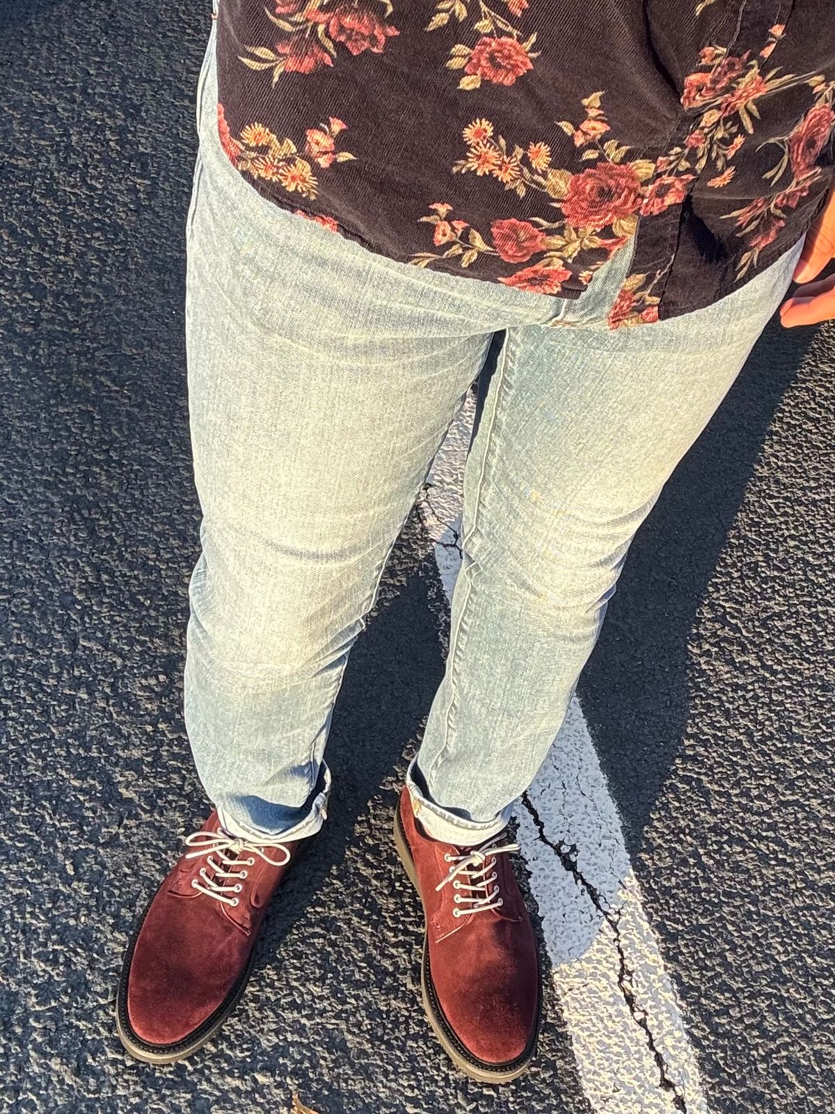 Photo by Bota71 on December 12, 2025 of the Grant Stone Plain Toe Blucher in Berry Suede.