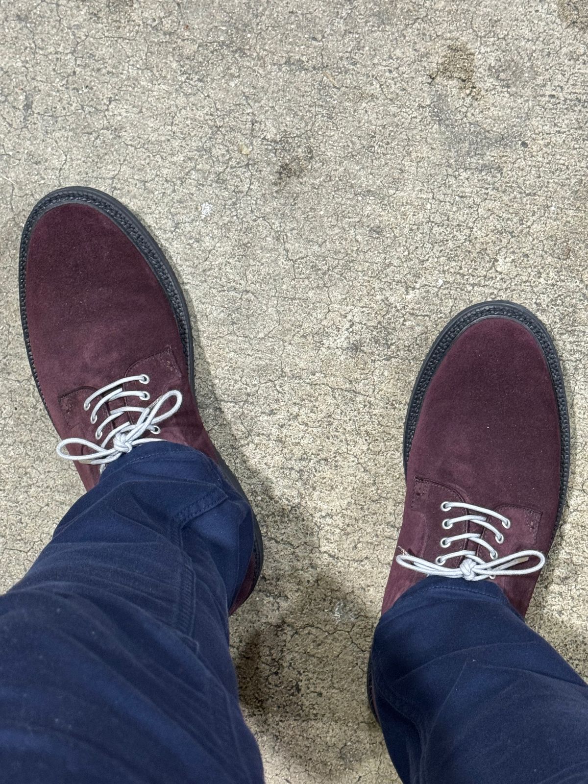 Photo by Bota71 on February 22, 2026 of the Grant Stone Plain Toe Blucher in Berry Suede.