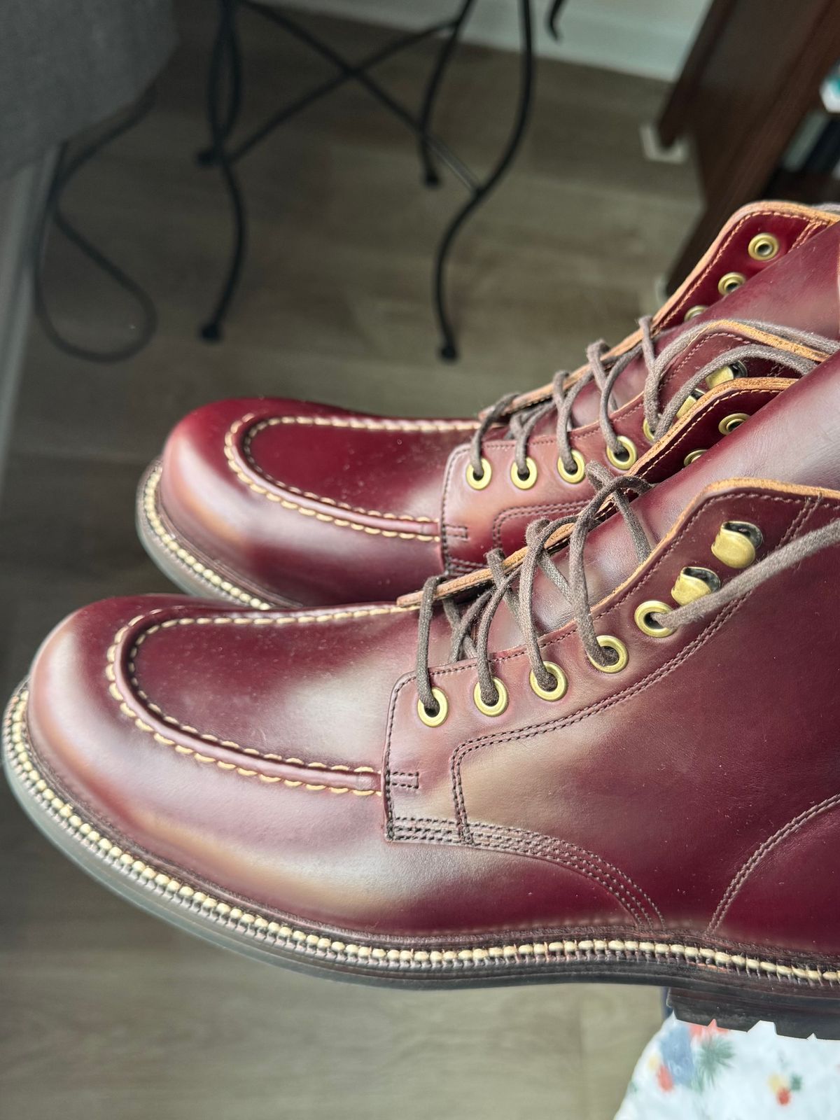 Photo by Bota71 on December 26, 2025 of the Grant Stone Brass Boot in Horween Color 8 Chromexcel.