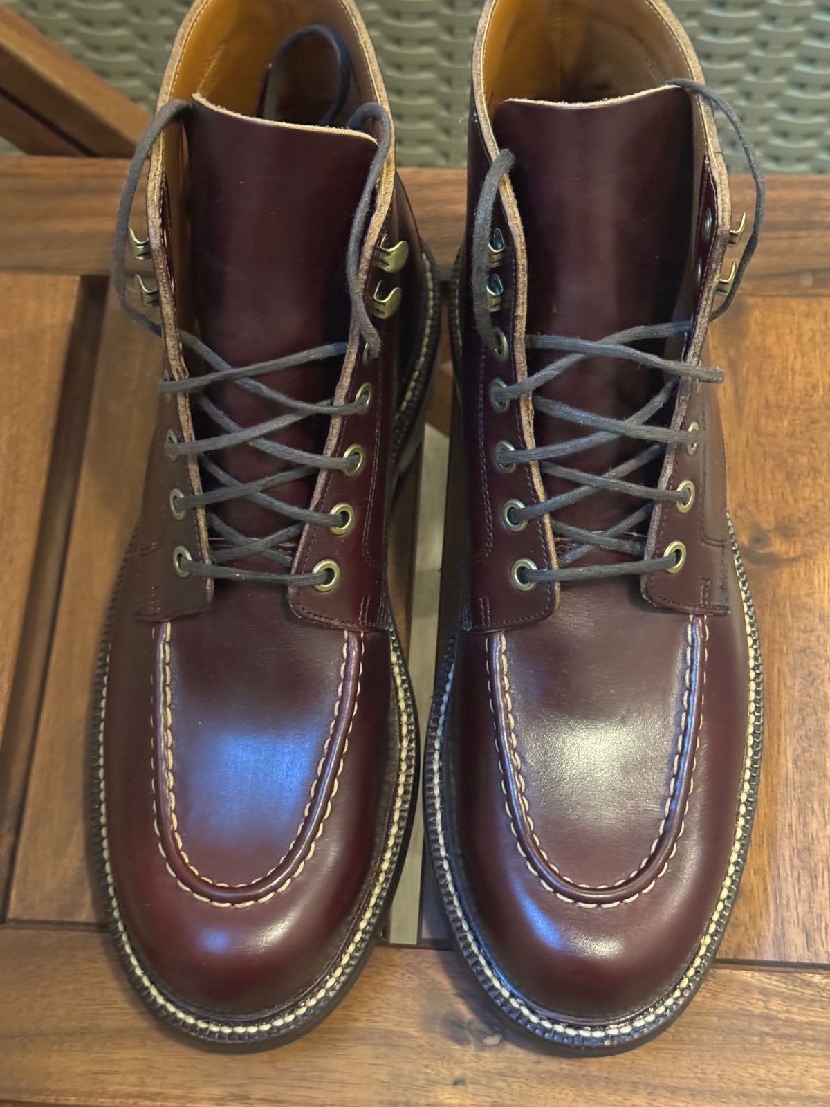 Photo by Bota71 on December 26, 2025 of the Grant Stone Brass Boot in Horween Color 8 Chromexcel.