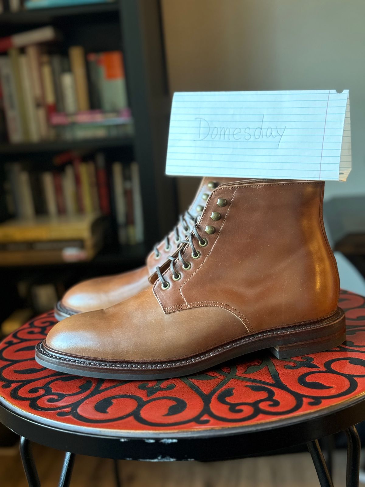 Photo by Bota71 on October 1, 2024 of the Grant Stone Edward Boot in Horween Honey Glazed Shell Cordovan.
