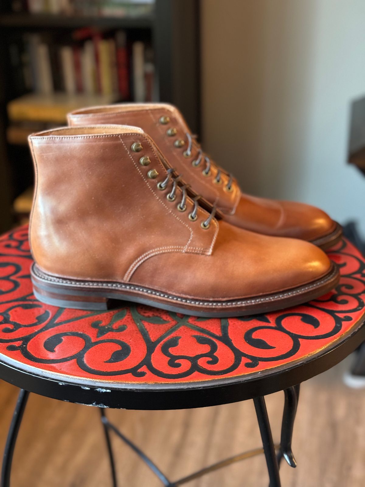 Photo by Bota71 on October 1, 2024 of the Grant Stone Edward Boot in Horween Honey Glazed Shell Cordovan.