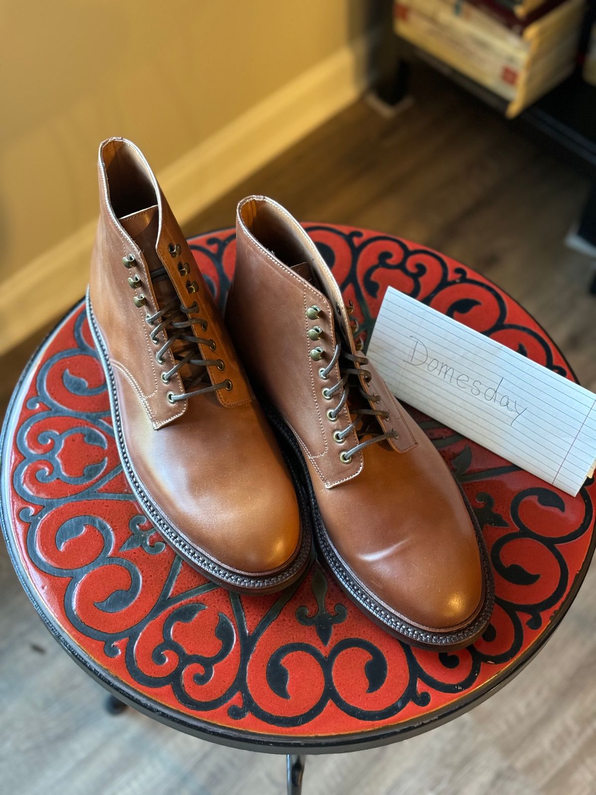 Photo by Bota71 on October 1, 2024 of the Grant Stone Edward Boot in Horween Honey Glazed Shell Cordovan.