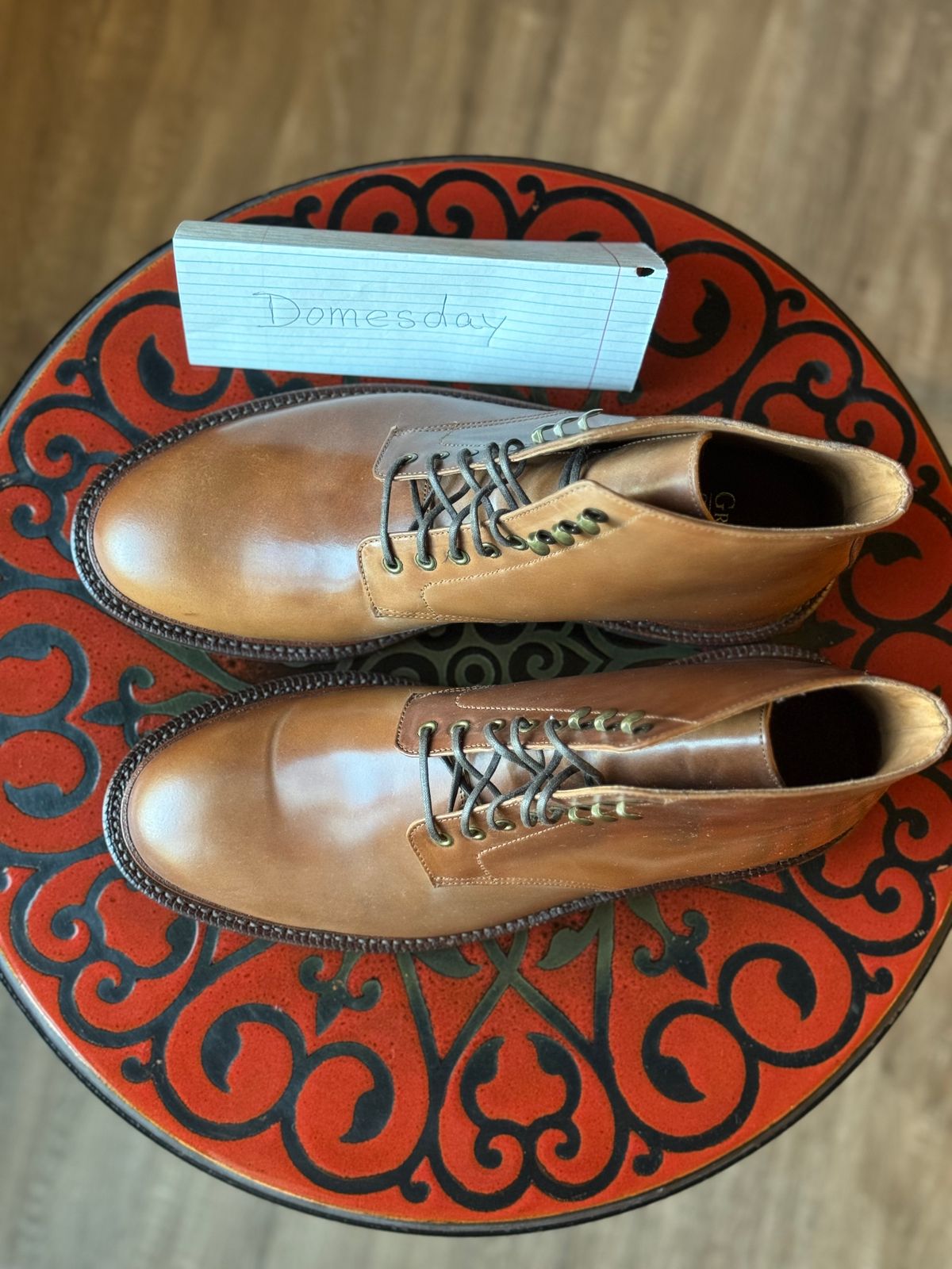 Photo by Bota71 on October 1, 2024 of the Grant Stone Edward Boot in Horween Honey Glazed Shell Cordovan.