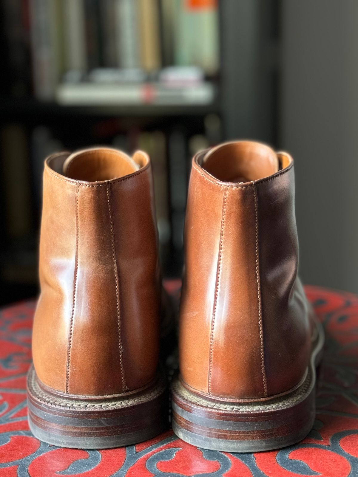 Photo by Bota71 on November 2, 2024 of the Grant Stone Edward Boot in Horween Honey Glazed Shell Cordovan.