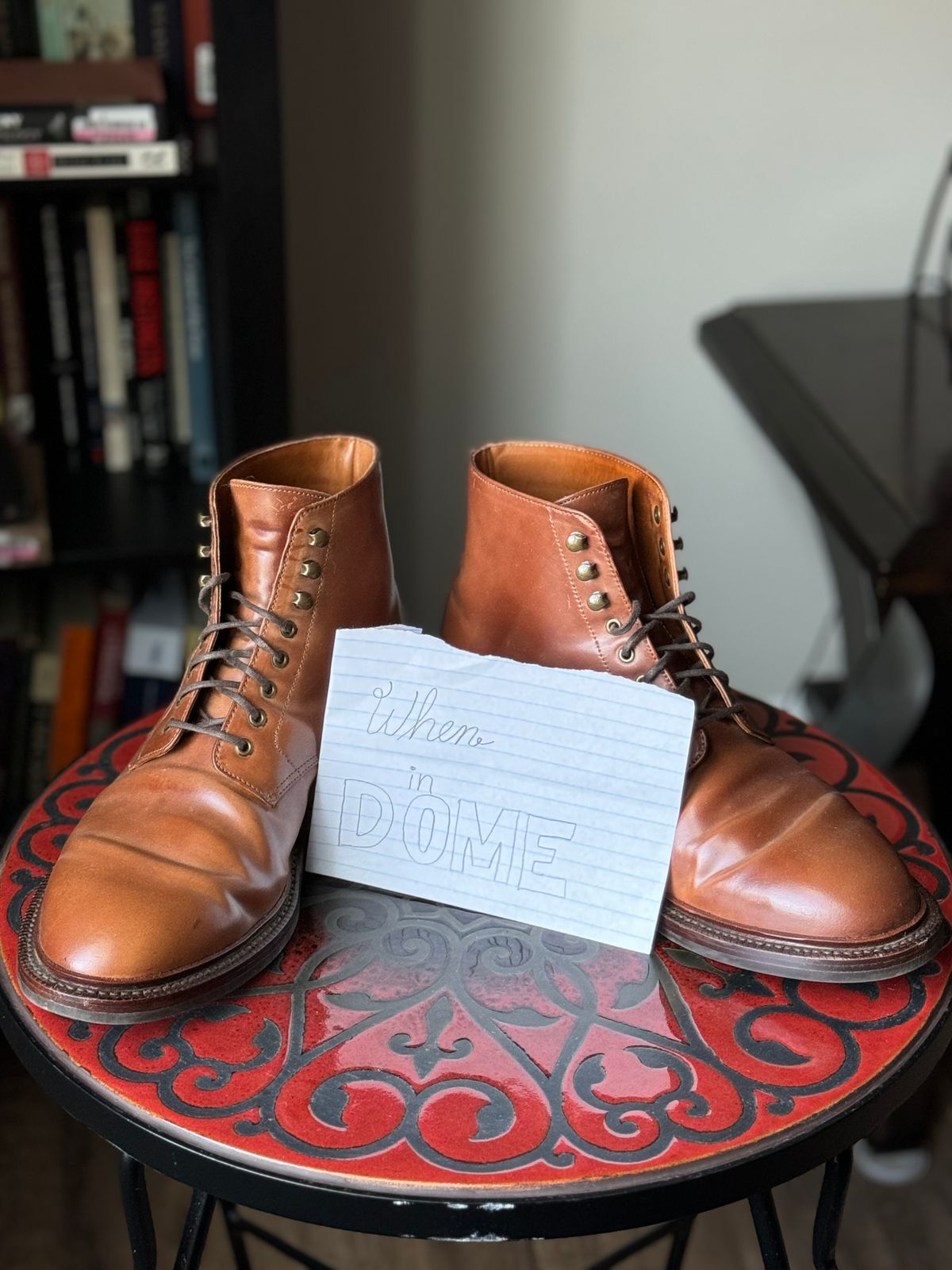 Photo by Bota71 on November 2, 2024 of the Grant Stone Edward Boot in Horween Honey Glazed Shell Cordovan.
