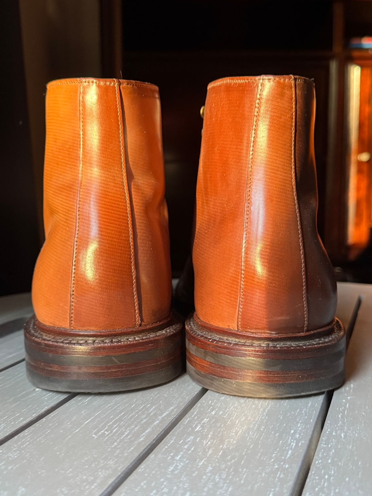 Photo by Bota71 on December 5, 2024 of the Grant Stone Edward Boot in Horween Honey Glazed Shell Cordovan.