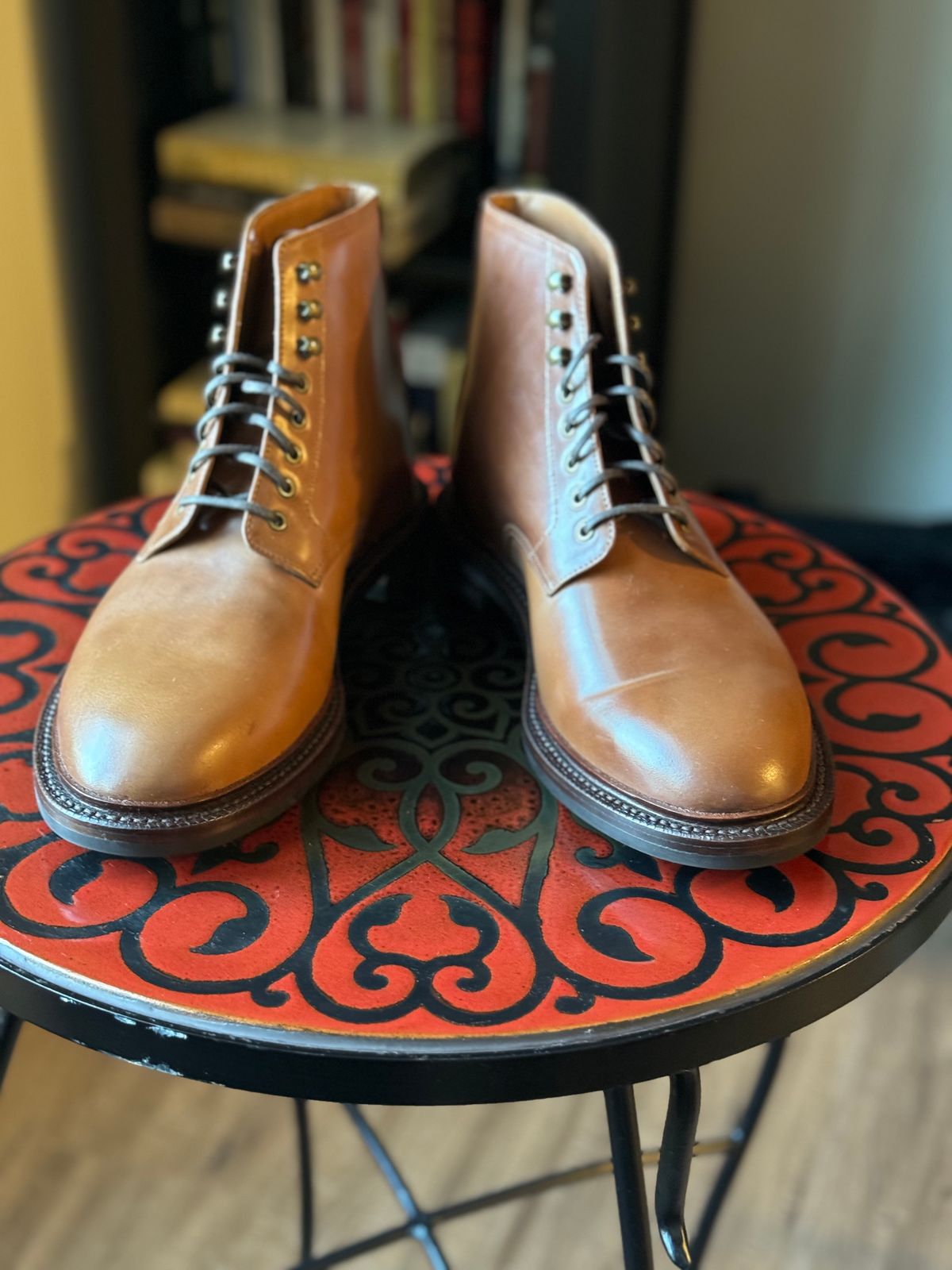 Photo by Bota71 on October 1, 2024 of the Grant Stone Edward Boot in Horween Honey Glazed Shell Cordovan.