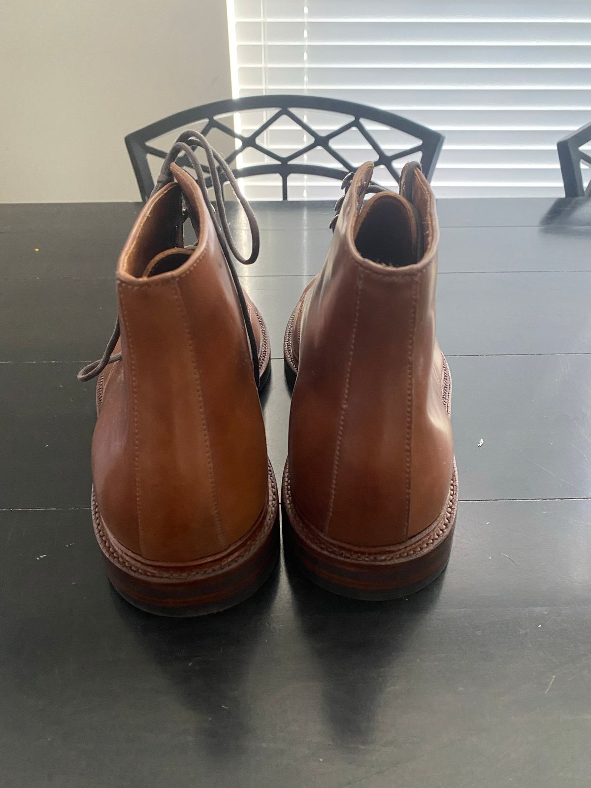 Photo by thonmaker on October 3, 2022 of the Grant Stone Edward Boot in Horween Honey Glazed Shell Cordovan.
