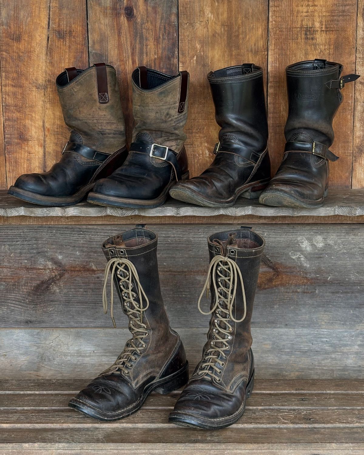 Photo by reothich on November 21, 2025 of the Wesco Morrison in Horween Black Chromexcel Horsehide & Horween Brown Chromexcel Horsehide.