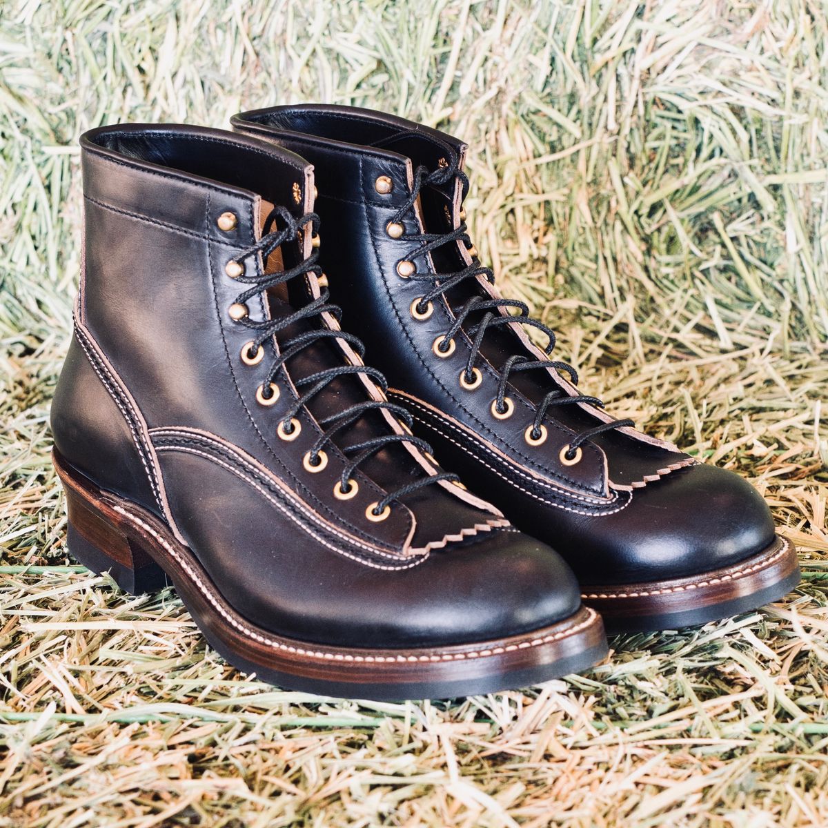 Photo by selvedge.and.boots on November 9, 2023 of the John Lofgren Donkey Puncher Boots in Horween Black Chromexcel.