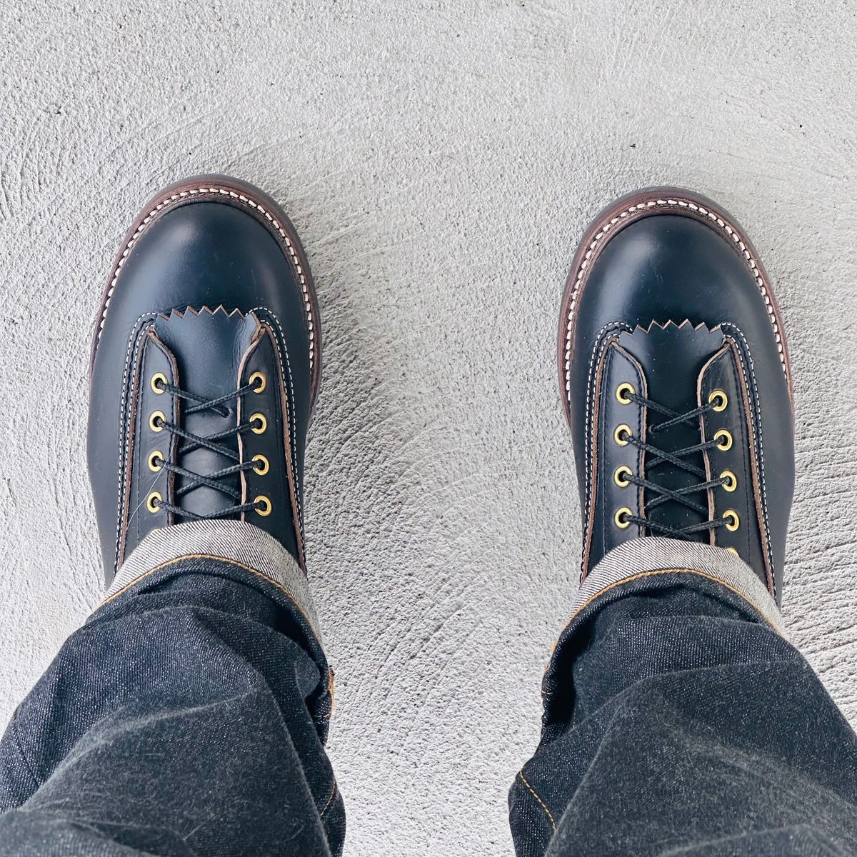 Photo by selvedge.and.boots on November 10, 2023 of the John Lofgren Donkey Puncher Boots in Horween Black Chromexcel.