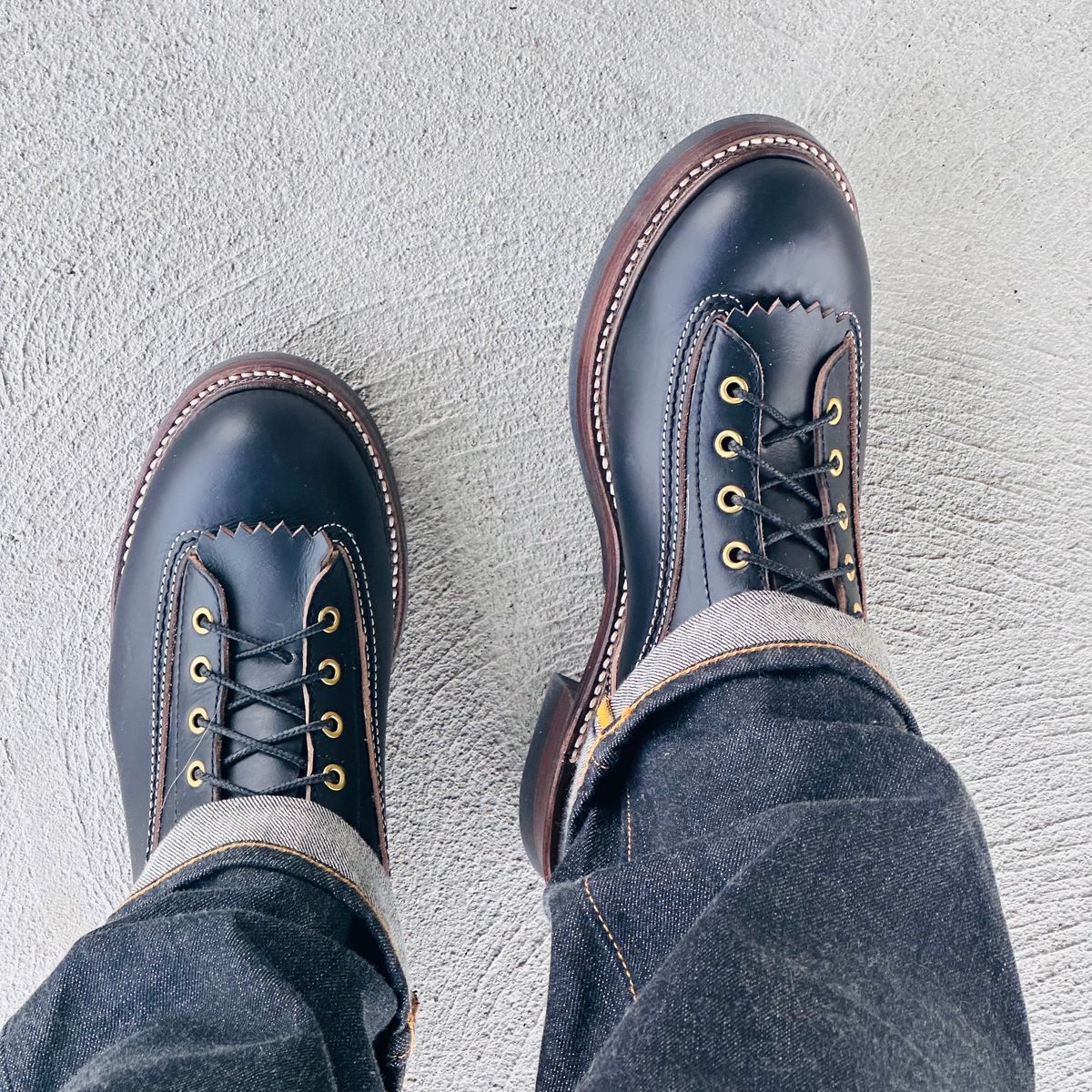 Photo by selvedge.and.boots on November 10, 2023 of the John Lofgren Donkey Puncher Boots in Horween Black Chromexcel.