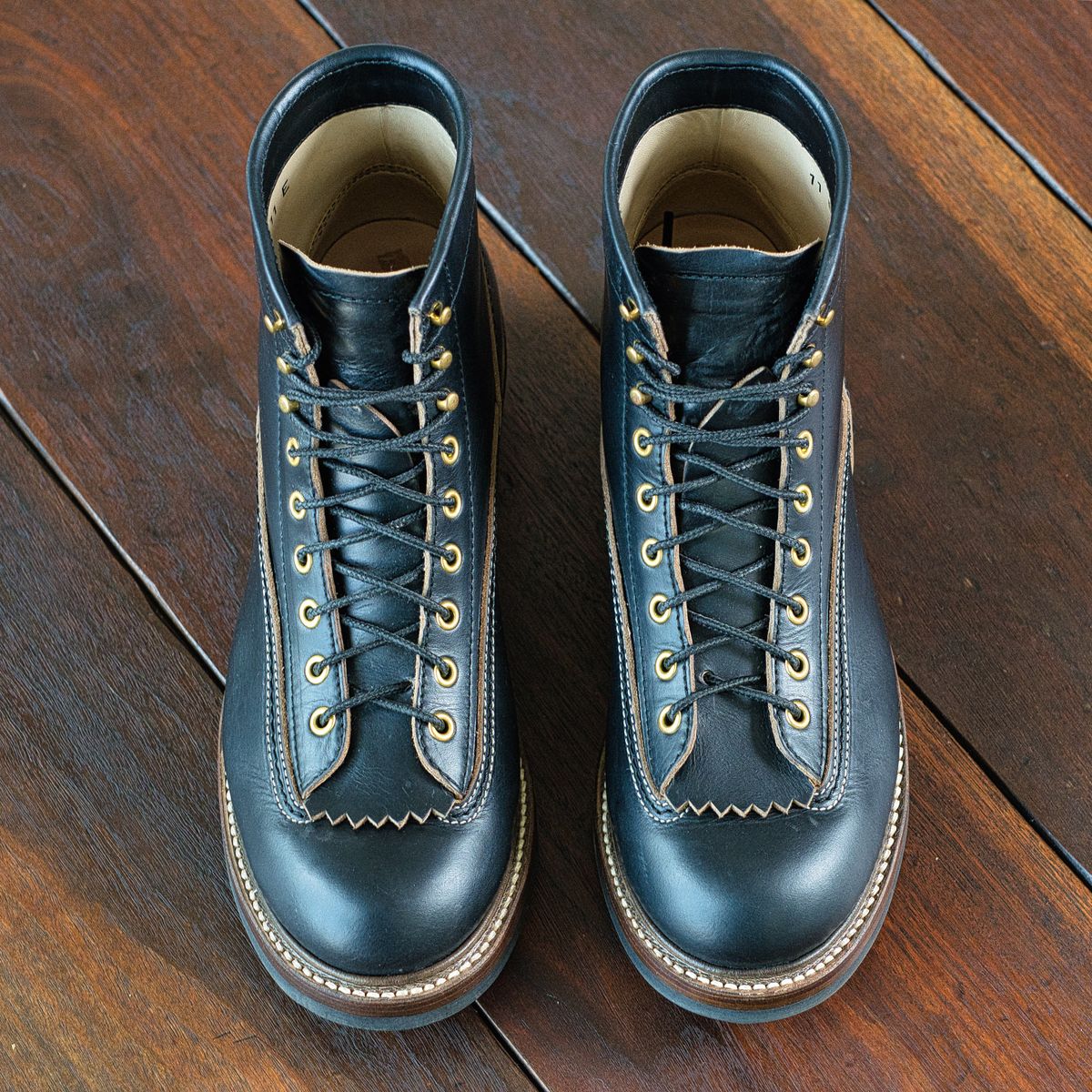 Photo by selvedge.and.boots on November 12, 2023 of the John Lofgren Donkey Puncher Boots in Horween Black Chromexcel.