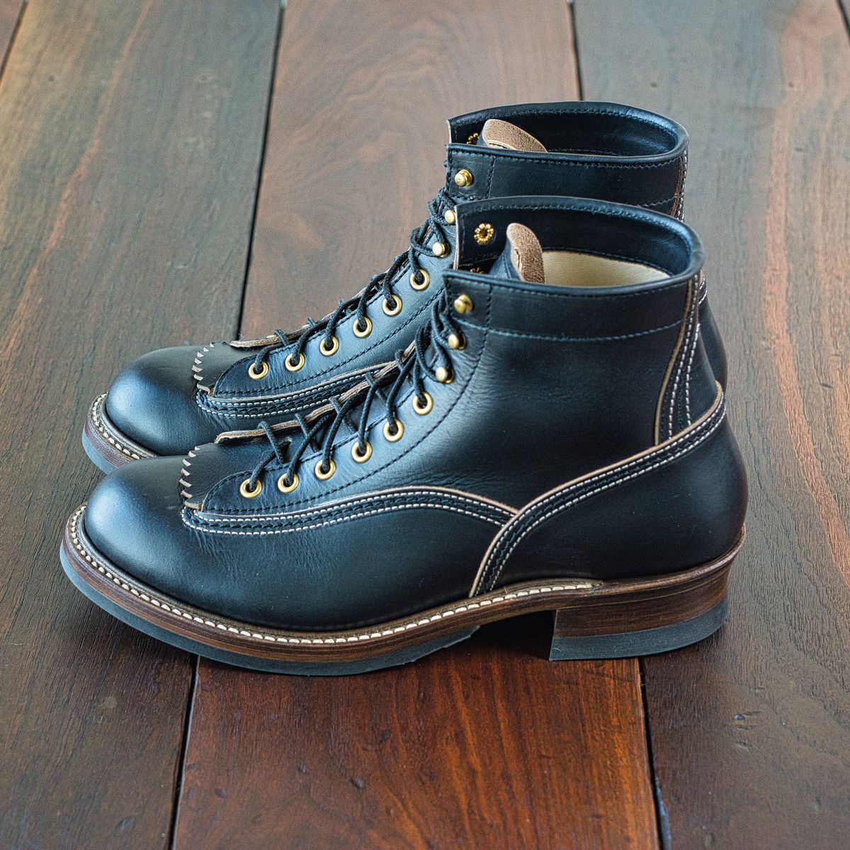 Photo by selvedge.and.boots on November 12, 2023 of the John Lofgren Donkey Puncher Boots in Horween Black Chromexcel.