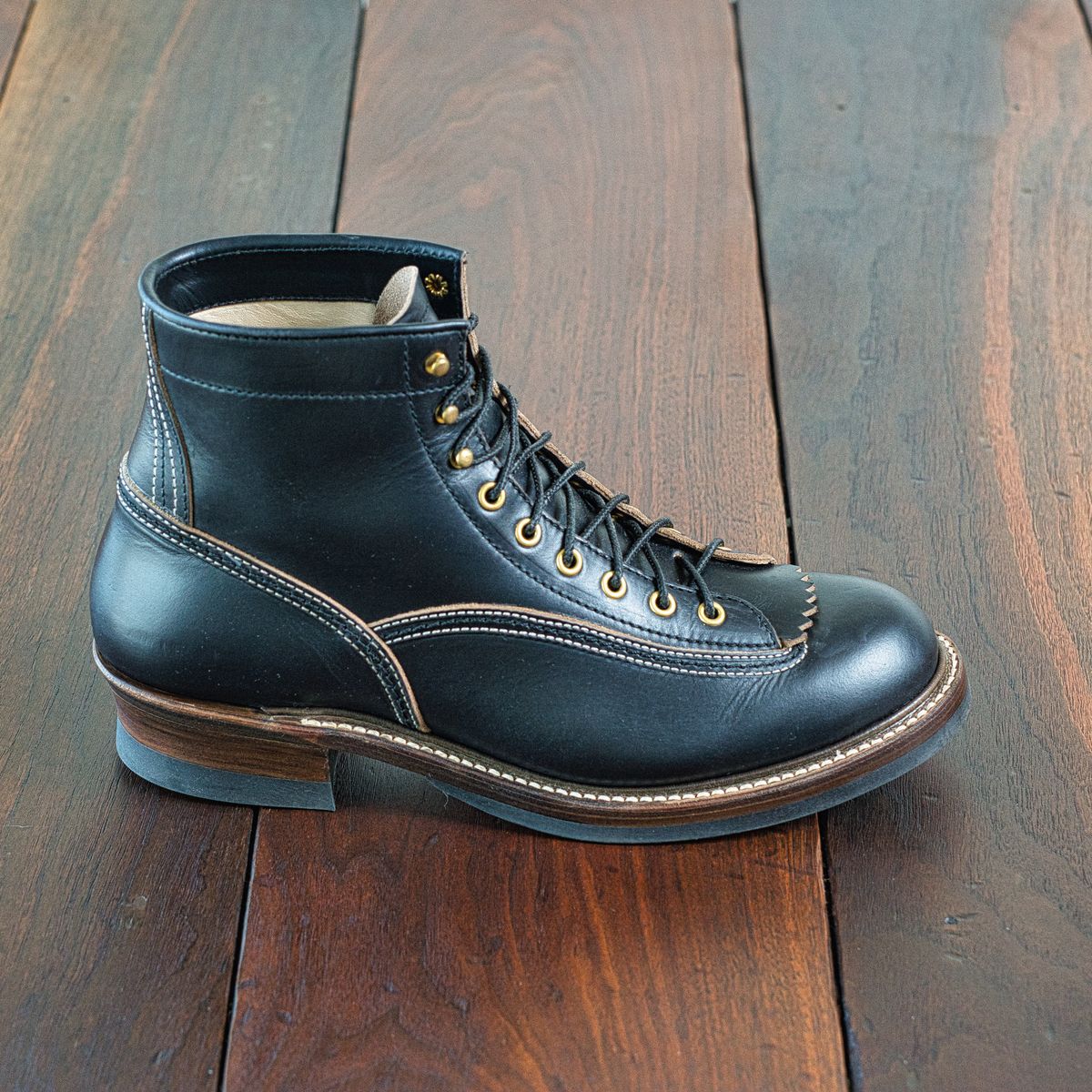 Photo by selvedge.and.boots on November 12, 2023 of the John Lofgren Donkey Puncher Boots in Horween Black Chromexcel.