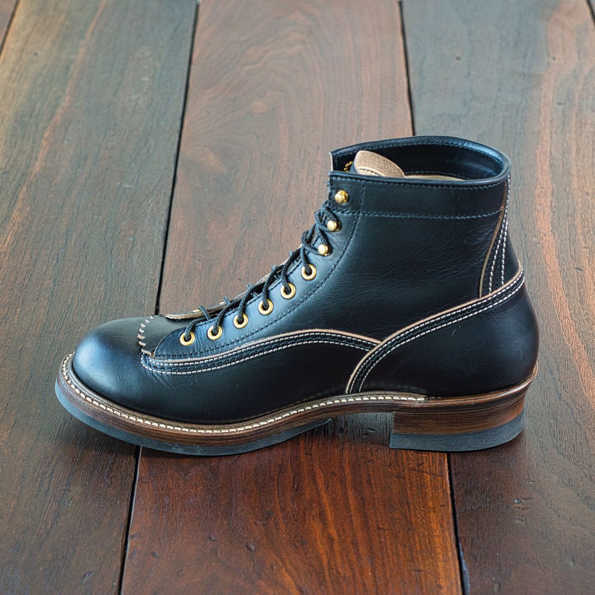 Photo by selvedge.and.boots on November 12, 2023 of the John Lofgren Donkey Puncher Boots in Horween Black Chromexcel.