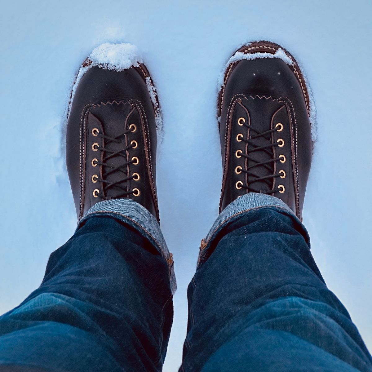 Photo by selvedge.and.boots on December 1, 2023 of the John Lofgren Donkey Puncher Boots in Horween Black Chromexcel.