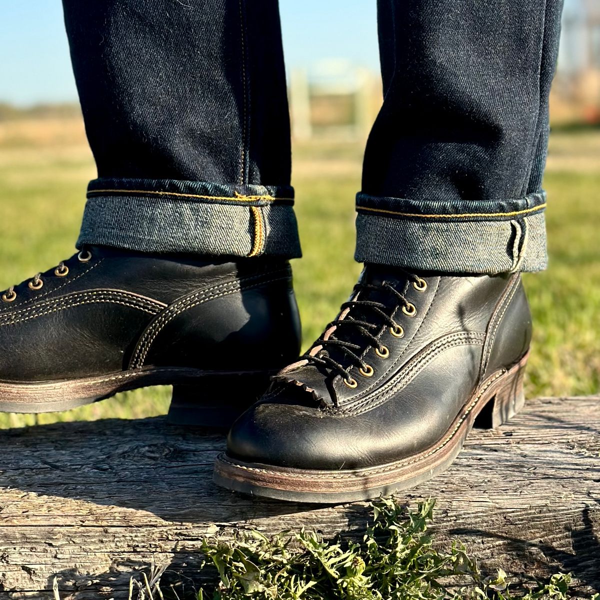 Photo by selvedge.and.boots on September 30, 2024 of the John Lofgren Donkey Puncher Boots in Horween Black Chromexcel.