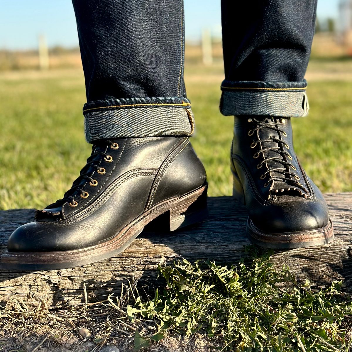 Photo by selvedge.and.boots on September 30, 2024 of the John Lofgren Donkey Puncher Boots in Horween Black Chromexcel.