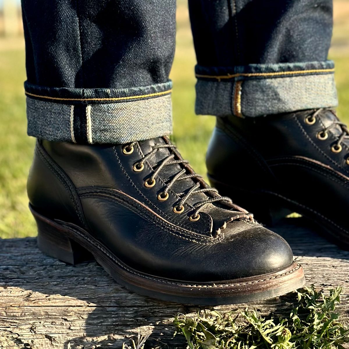 Photo by selvedge.and.boots on September 30, 2024 of the John Lofgren Donkey Puncher Boots in Horween Black Chromexcel.