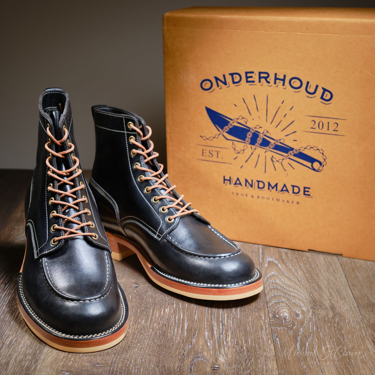 Photo by selvedge.and.boots on February 20, 2025 of the Onderhoud MC01 Moc Toe Boot in Maryam Black TPR Horsebutt.
