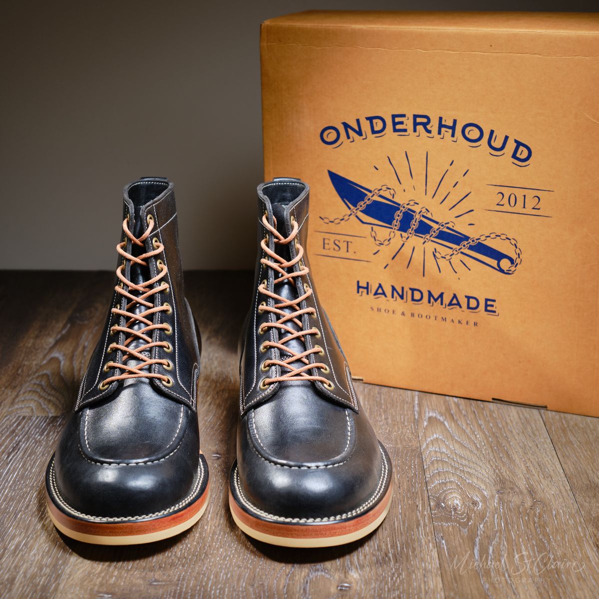 Photo by selvedge.and.boots on February 20, 2025 of the Onderhoud MC01 Moc Toe Boot in Maryam Black TPR Horsebutt.