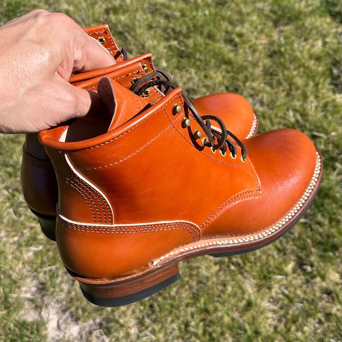 Photo by selvedge.and.boots on October 1, 2024 of the John Lofgren Steel Gang in Shinki Camel Horsebutt.