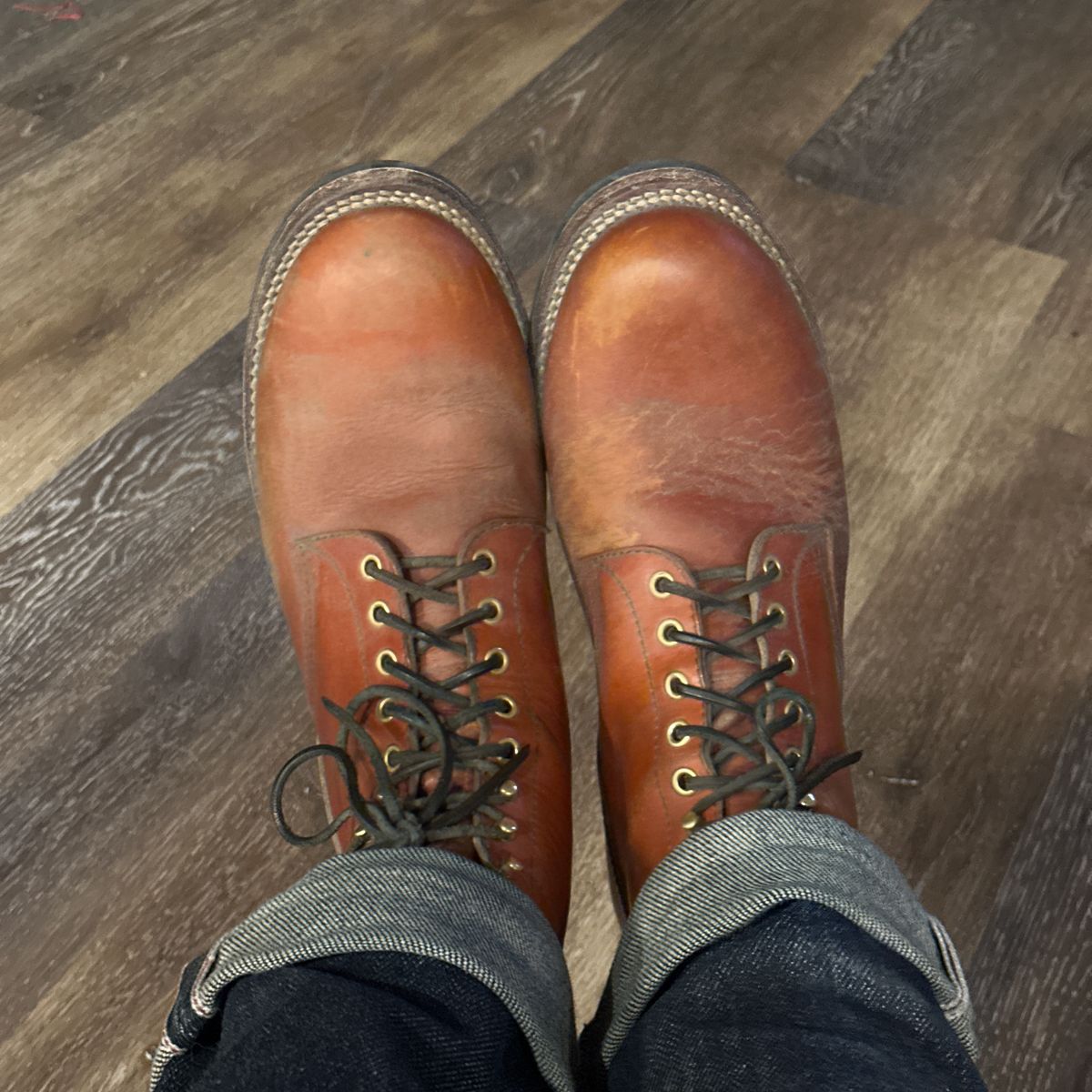Photo by selvedge.and.boots on November 26, 2024 of the John Lofgren Steel Gang in Shinki Camel Horsebutt.
