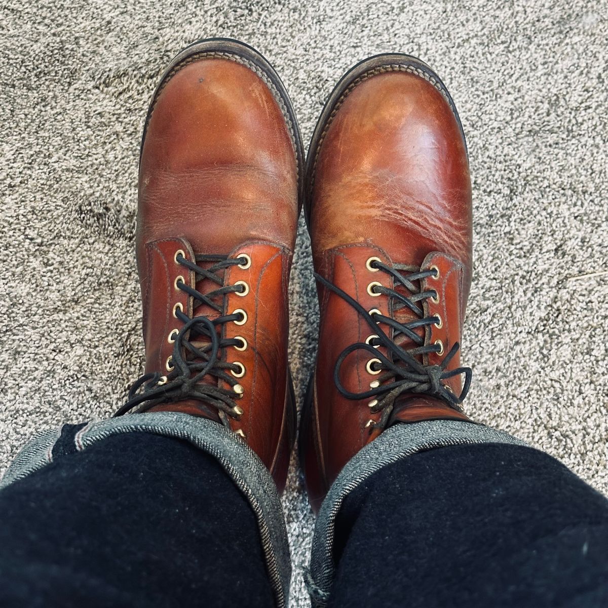 Photo by selvedge.and.boots on February 5, 2025 of the John Lofgren Steel Gang in Shinki Camel Horsebutt.