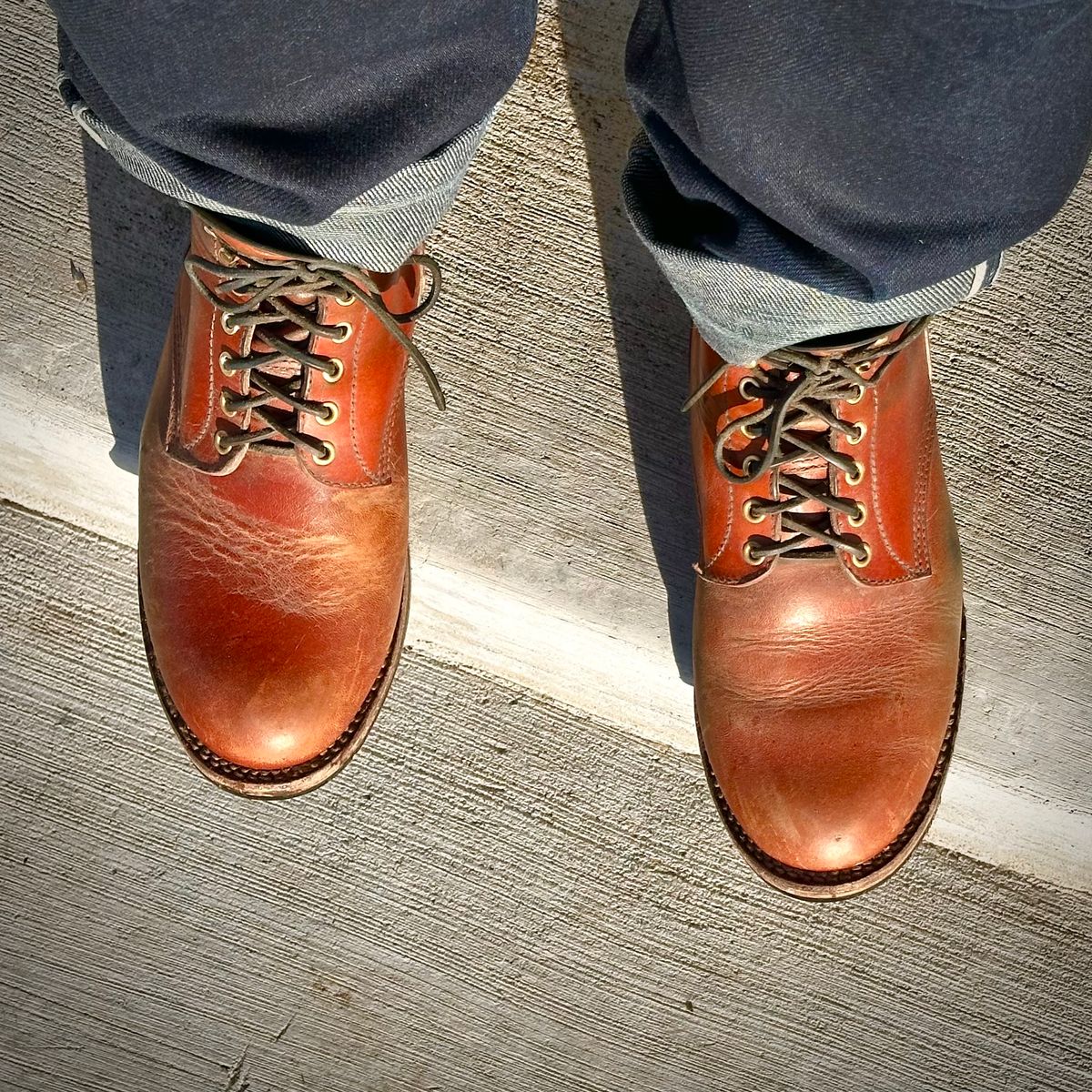 Photo by selvedge.and.boots on February 9, 2025 of the John Lofgren Steel Gang in Shinki Camel Horsebutt.