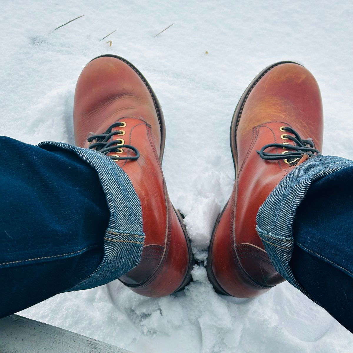 Photo by selvedge.and.boots on February 16, 2025 of the John Lofgren Steel Gang in Shinki Camel Horsebutt.