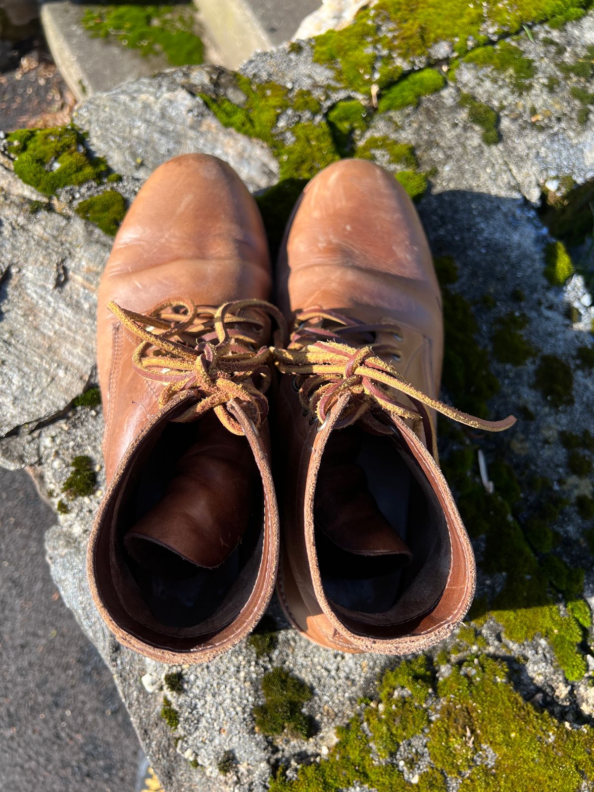 Photo by Benjamnb on January 1, 2023 of the Oak Street Bootmakers Trench Boot in Horween Natural Chromexcel.