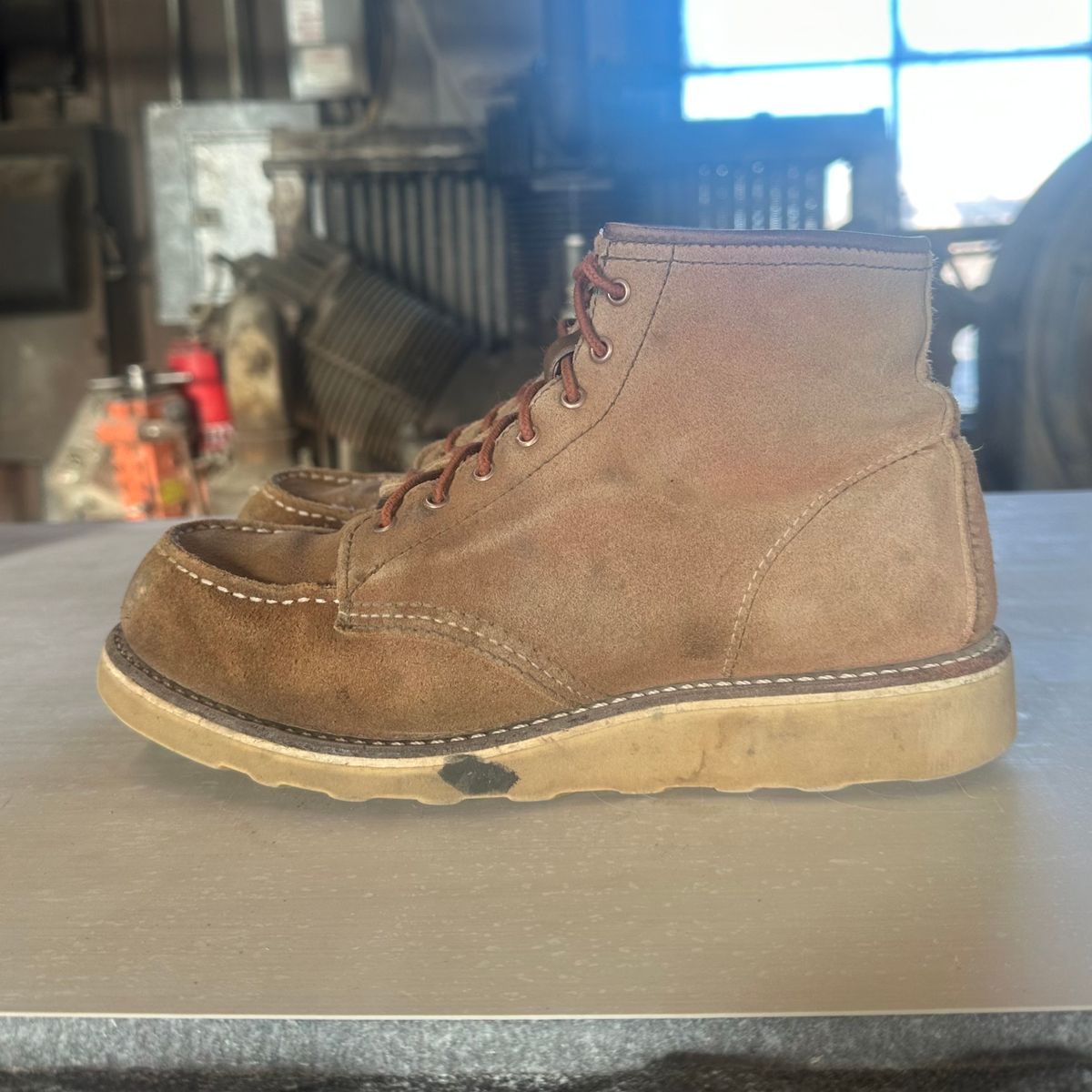 Photo by lydialove on March 3, 2025 of the Red Wing 6-Inch Classic Moc in Dusty Rose Roughout Abilene Leather.