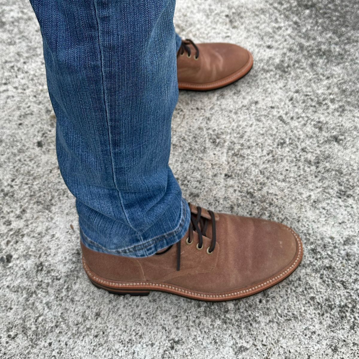 Photo by P2K on August 13, 2023 of the Grant Stone Diesel Boot in C.F. Stead Natural Waxy Commander Suede.