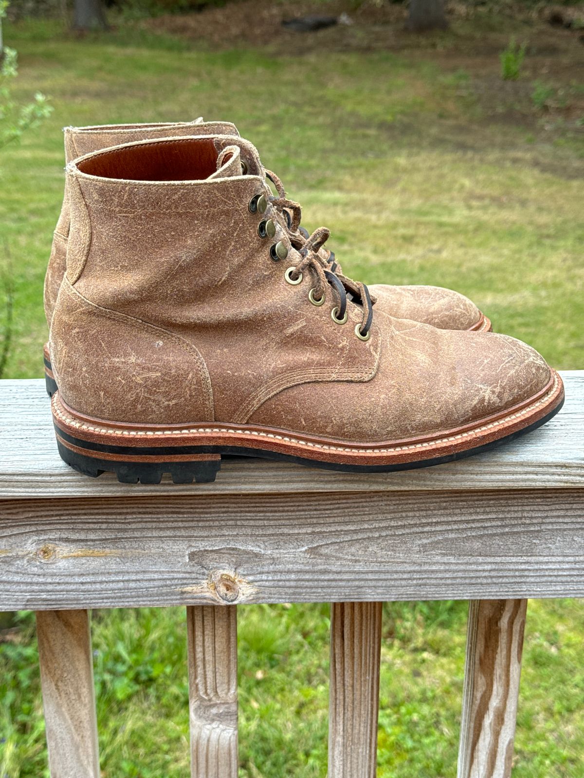 Photo by P2K on May 6, 2024 of the Grant Stone Diesel Boot in C.F. Stead Natural Waxy Commander Suede.