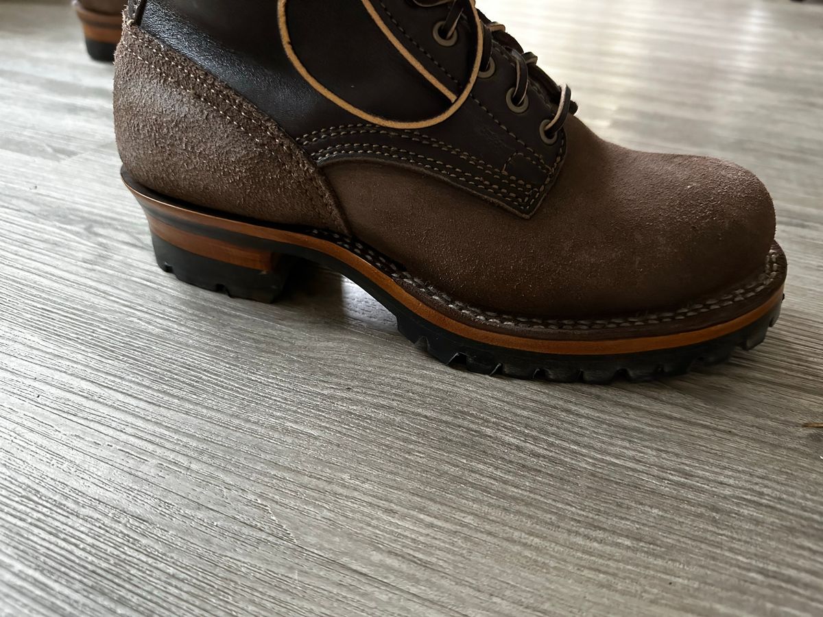 Photo by P2K on August 8, 2023 of the Drew's Boots 8-Inch Logger in Brown Roughout & Brown Smooth.